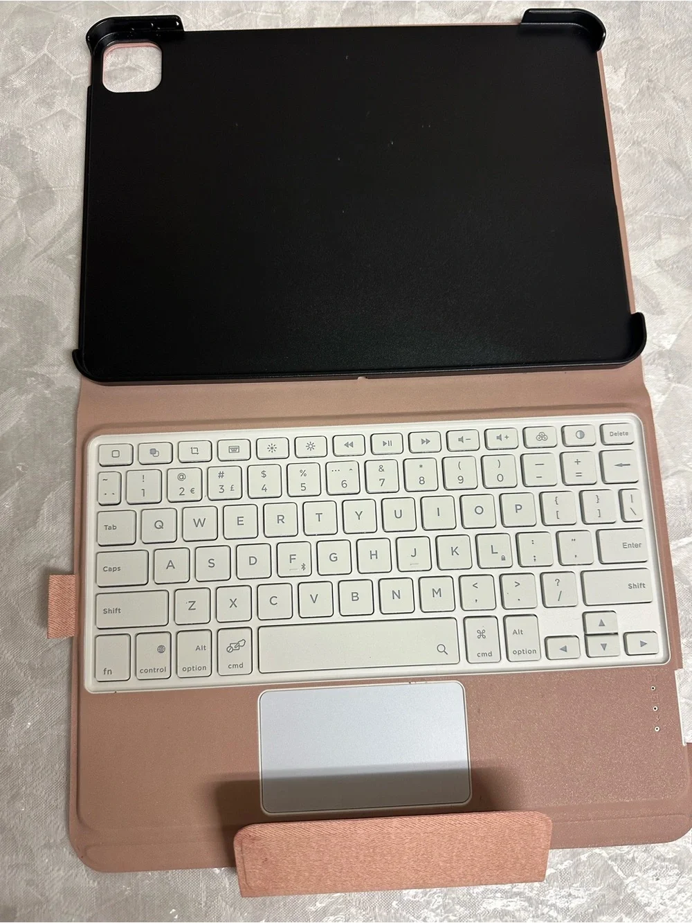 Rose Gold Tablet Keyboard Case with White Bluetooth Keyboard and Trackpad